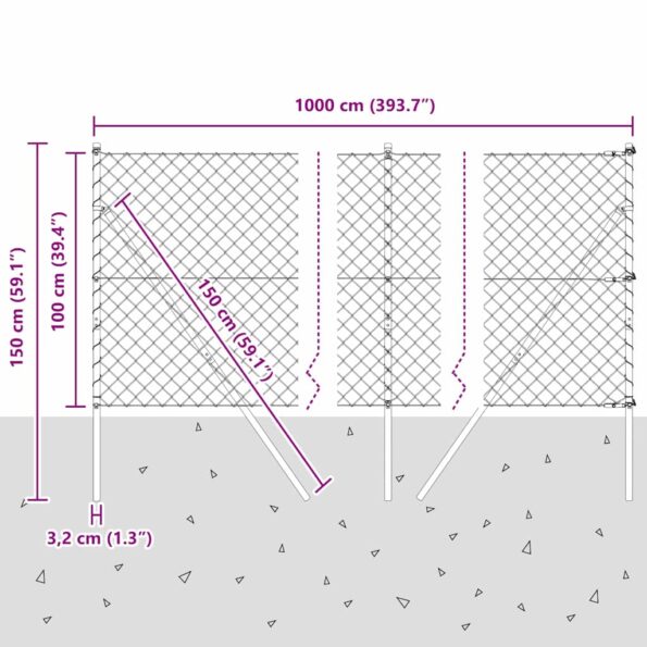 vidaXL Reťazový plot s 7 stĺpmi 1x10 m Pozinkovaná oceľ Sivá – Obrázok 13