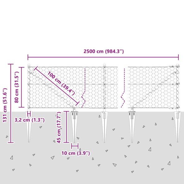 vidaXL Hexagonový plot sivý 0.8x25 m oceľ – Obrázok 12