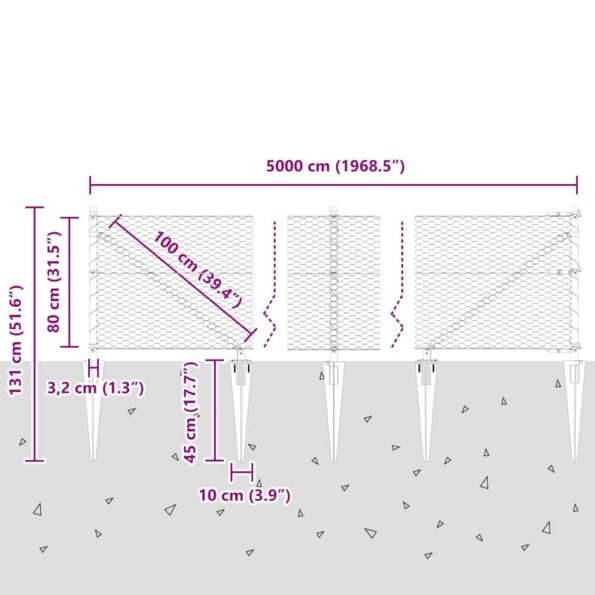 vidaXL Hexagonálny plot Šedý 0.8x50 m Oceľ – Obrázok 11
