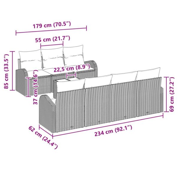 8-dielna súprava záhradného gauča s vankúšmi Čierny polyratan – Obrázok 8
