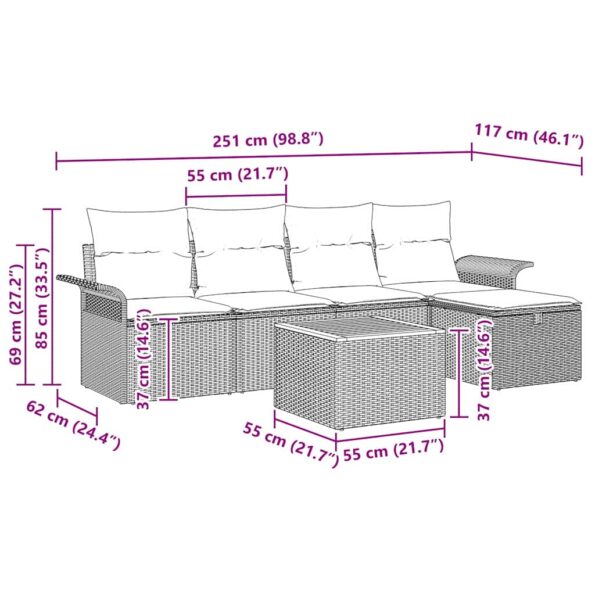 vidaXL 6-dielna záhradná súprava gauča s vankúšmi Béžový poly ratan – Obrázok 13