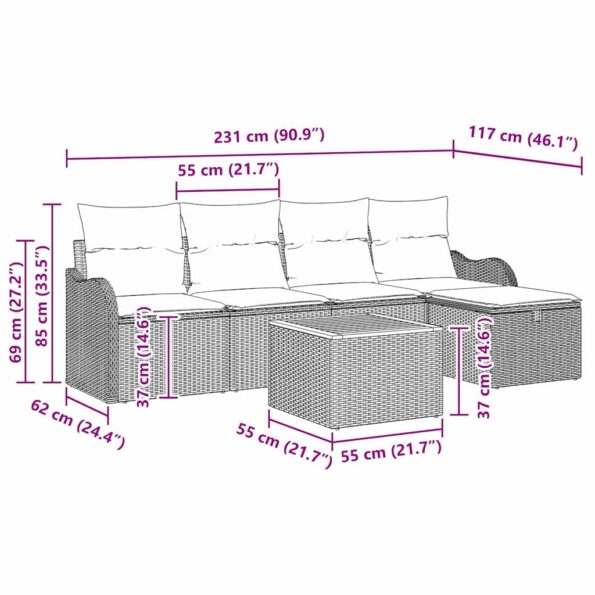 vidaXL 6-dielna záhradná sada s vankúšmi čierny poly ratan – Obrázok 13