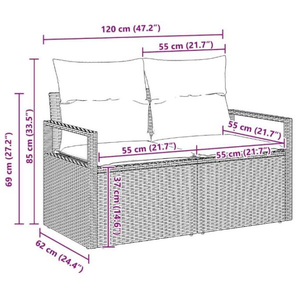 vidaXL 13-dielna záhradná súprava s vankúšmi béžová polyratanová akácia – Obrázok 11