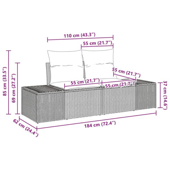 10-dielna súprava záhradných pohoviek s vankúšmi Čierna Polyratan Akát – Obrázok 10