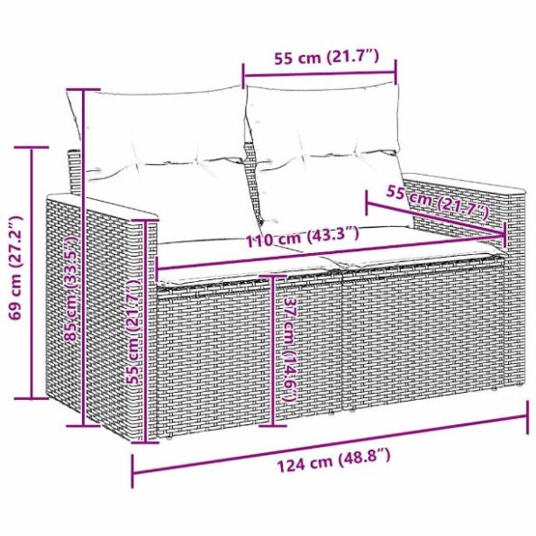 9-dielna súprava záhradného gauča s vankúšmi Šedý Poly ratan Akácia – Obrázok 12