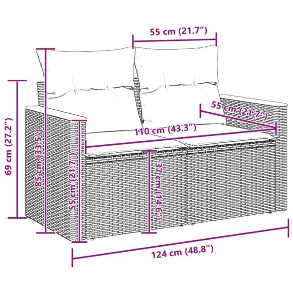 vidaXL 13-dielna záhradná pohovka s vankúšmi čierna poly ratan akácia – Obrázok 12
