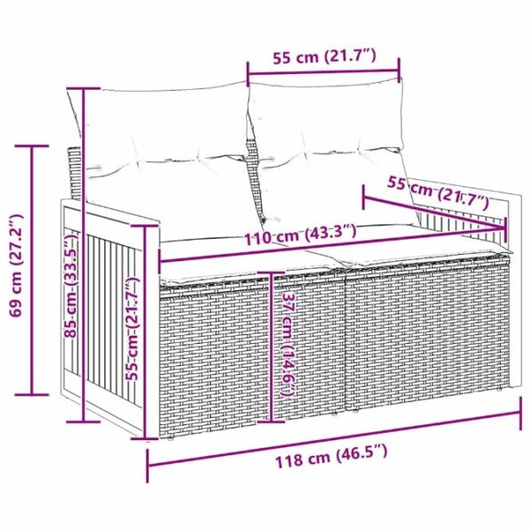 vidaXL súprava záhradného gauča s vankúšmi béžový poly ratan akácia – Obrázok 12