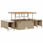 vidaXL záhradná súprava 13 kusov s vankúšmi béžový poly ratan akácia – Obrázok 6