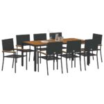 9-dielny záhradný jedálenský set čierneho polyratanu – Obrázok 3