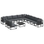 vidaXL Súprava záhradných pohoviek 12 pcs Čierna 70 x 70 x 32 cm – Obrázok 2