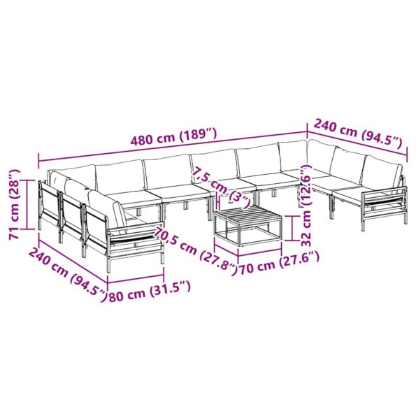 vidaXL Súprava záhradných pohoviek 11 pcs Antracitová Oceľ – Obrázok 10