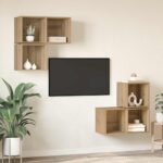 vidaXL Sada televíznych stolíkov 4 pcs dub artisan 37 x 37 x 72 cm – Obrázok 4