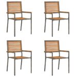 vidaXL Vonkajšie stoličky 4 pcs Šedá, hnedá – Obrázok 2