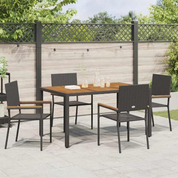 vidaXL Záhradné stohovateľné stoličky 4 pcs Čierna a Hnedá – Obrázok 3