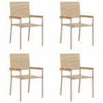 vidaXL Záhradné stohovateľné stoličky 4 pcs Krémová a hnedá – Obrázok 2