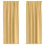 vidaXL Okenice so záclonami 2 pcs Béžová 225 x 140 cm Polyester – Obrázok 2