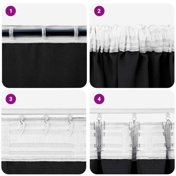 vidaXL Záclony na zatemnenie s krúžkami 2 pcs Čierna 260 x 140 cm – Obrázok 7