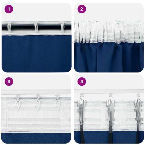 vidaXL Záclony na zatemnenie s krúžkami 2 pcs Tmavomodrá 260 x 140 cm – Obrázok 7