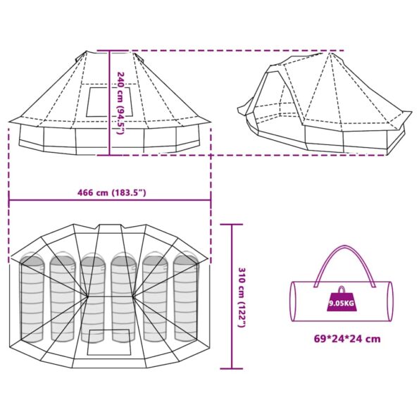 vidaXL Rodinný stan Tipi Modrý pre 6 osôb, vodotesný – Obrázok 12