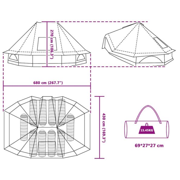 vidaXL Tipi stan so strechou s úložiskom Modrá 680 x 430 x 270 cm taft – Obrázok 12