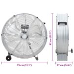 vidaXL Bubnový ventilátor s kolesom Strieborná 79 x 37 x 82 cm Hliník – Obrázok 8