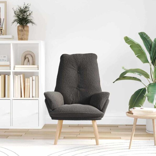 vidaXL Relaxačné kreslo tmavošedá kučeravá látka – Obrázok 3