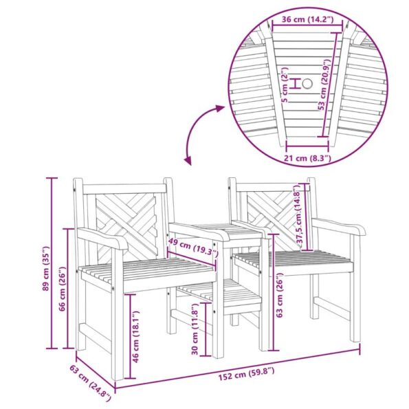 vidaXL Vonkajšie stoličky Hnedá 152 x 63 x 89 cm Tíkový masív – Obrázok 9