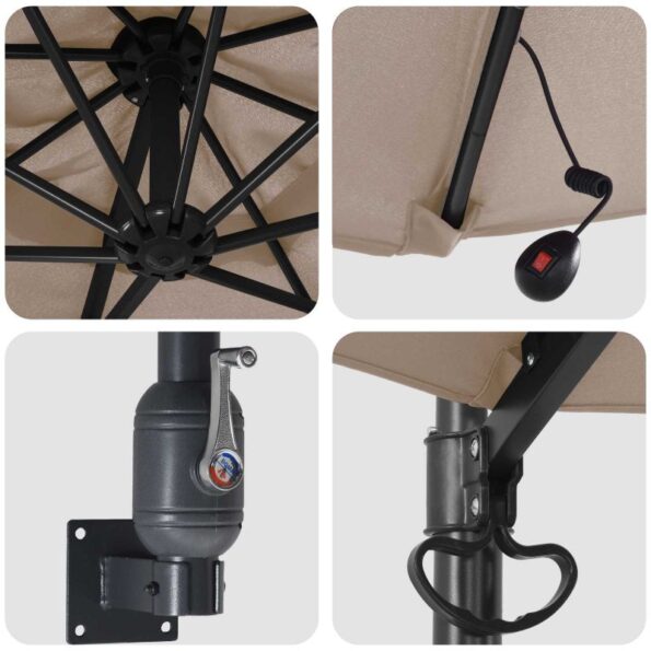 vidaXL Nástenný záhradný slnečník s LED Taupe 248 cm – Obrázok 7