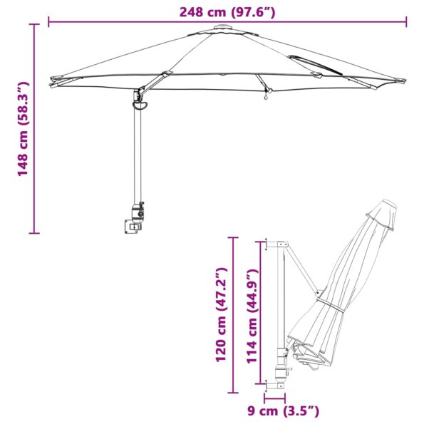 vidaXL Záhradný slnečník Tehlová 248 x 248 x 148 cm Polyester a oceľ – Obrázok 12