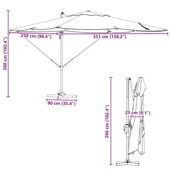 vidaXL Slnečník Antracit 351 x 250 x 260 cm Polyester a hliník – Obrázok 13