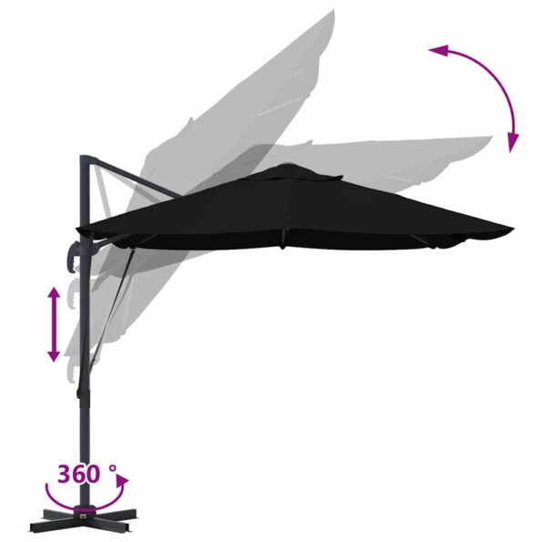 vidaXL Slnečník Čierna 351 x 250 x 260 cm Polyester a hliník – Obrázok 11