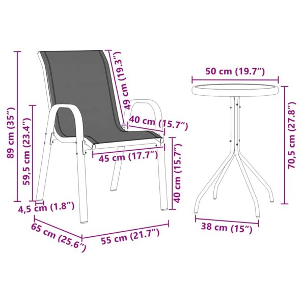 vidaXL 3-dielna bistro súprava čierny textilén a oceľ – Obrázok 12