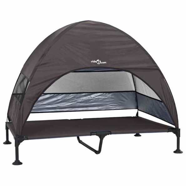 vidaXL vyvýšená psia posteľ s odnímateľnou strechou Hnedá XL Oceľ – Obrázok 2