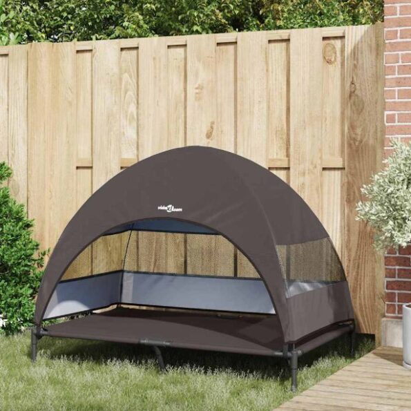 vidaXL vyvýšená psia posteľ s odnímateľnou strechou Hnedá XL Oceľ – Obrázok 3