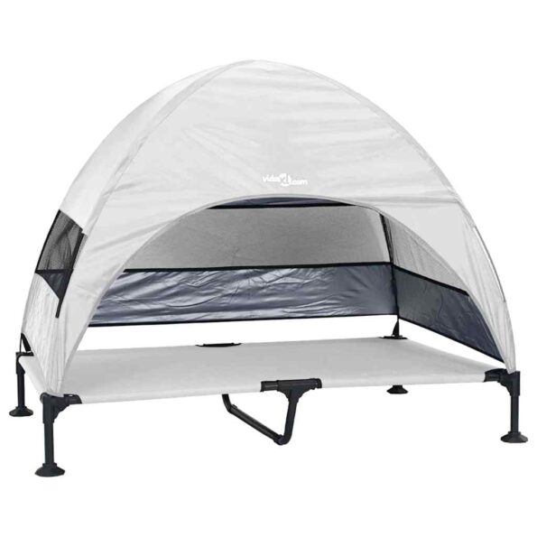 vidaXL vyvýšená psia posteľ so strechou strieborná šedá XL oceľ – Obrázok 2