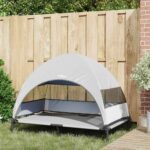 vidaXL vyvýšená psia posteľ so strechou strieborná šedá XL oceľ – Obrázok 3