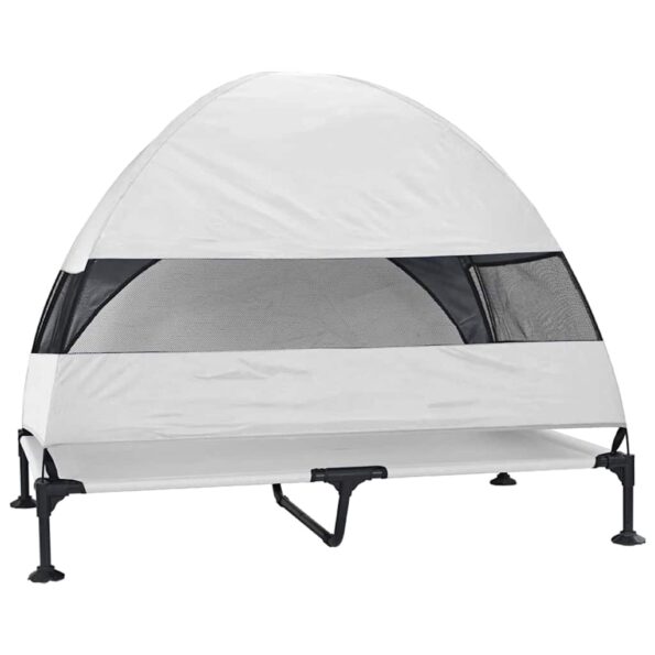 vidaXL vyvýšená psia posteľ so strechou strieborná šedá XL oceľ – Obrázok 6