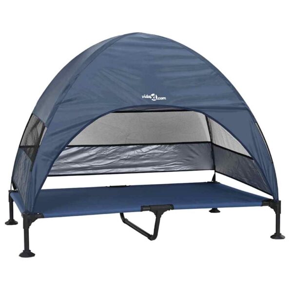 vidaXL Vyvýšená psia posteľ s odnímateľnou strechou námorníckej modrej XL ocele – Obrázok 2