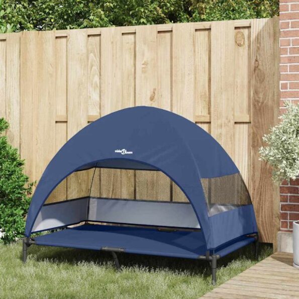 vidaXL Vyvýšená psia posteľ s odnímateľnou strechou námorníckej modrej XL ocele – Obrázok 3