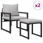 vidaXL Súprava záhradných pohoviek 4 pcs Čierna 61 x 72.5 x 71 cm Oceľ – Obrázok 2