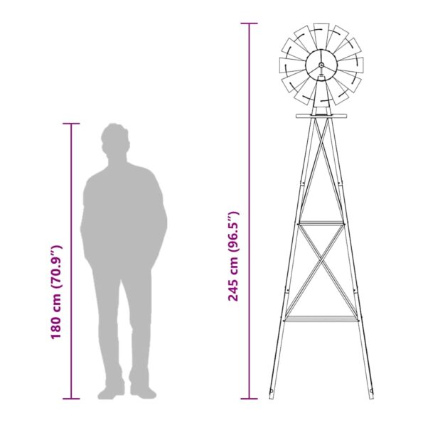 vidaXL Veterný mlyn sivý 84x68x245 cm Železo – Obrázok 10