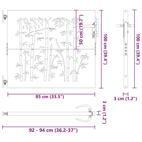 vidaXL Záhradná brána Iný Čierna 105 x 100 cm Povrchovo upravená oceľ – Obrázok 10