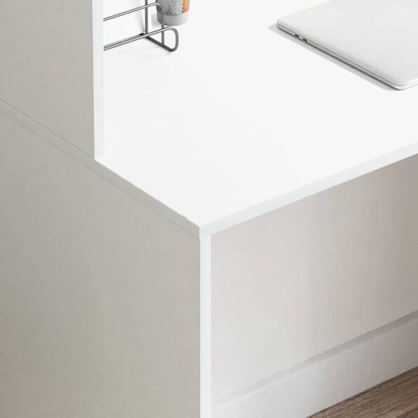 vidaXL Biely písací stôl Biela MDF Kompaktný Dekoratívne vložky – Obrázok 4