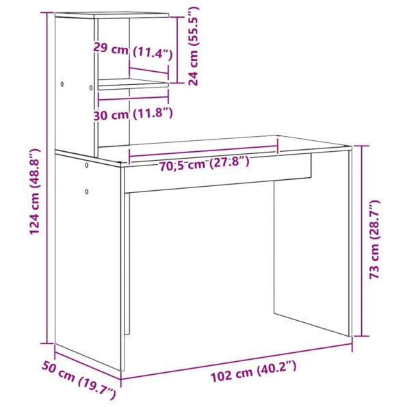 vidaXL Stôl s poličkou Sivý Sonoma 102 x 50 x 124 cm Kompozitné drevo – Obrázok 11