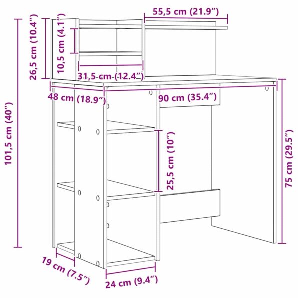vidaXL Stôl so skladovaním Sivý Sonoma 90x48x101.5 cm Kompozitné drevo – Obrázok 11