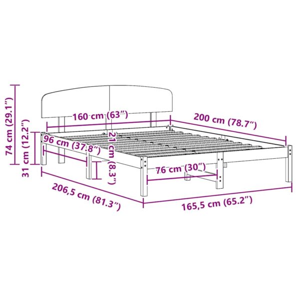 vidaXL Rám postele s čelom 160x200 cm Solid Wood Pine – Obrázok 10