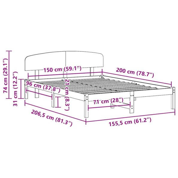 vidaXL Rám postele s čelom 150x200 cm Masívne drevo Borovica – Obrázok 10