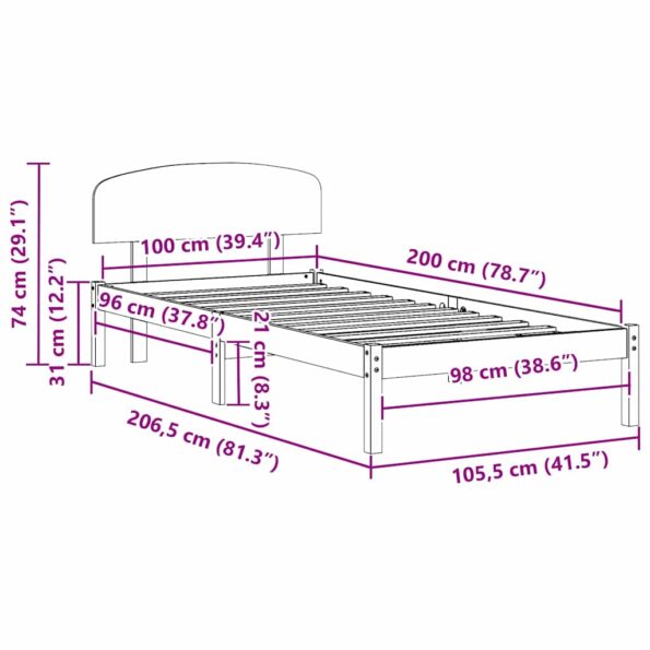 vidaXL rám postele s čelom biely 100x200 cm masívne borovicové drevo – Obrázok 10