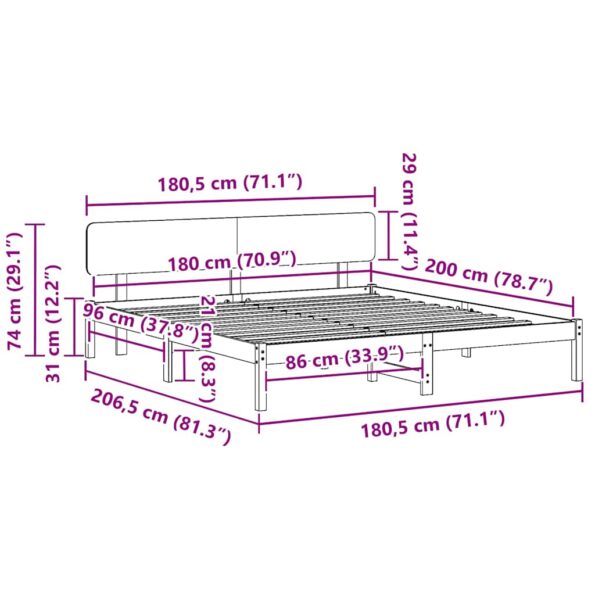 vidaXL Rám postele s čelom 180x200 cm Masívne borovicové drevo – Obrázok 10