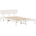 vidaXL Rám postele s čelom Biela 135x190 cm Masívne borovicové drevo – Obrázok 4